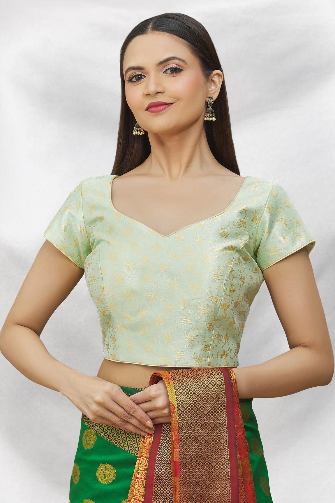 Green Art Silk Blouse With Pattern For Women's