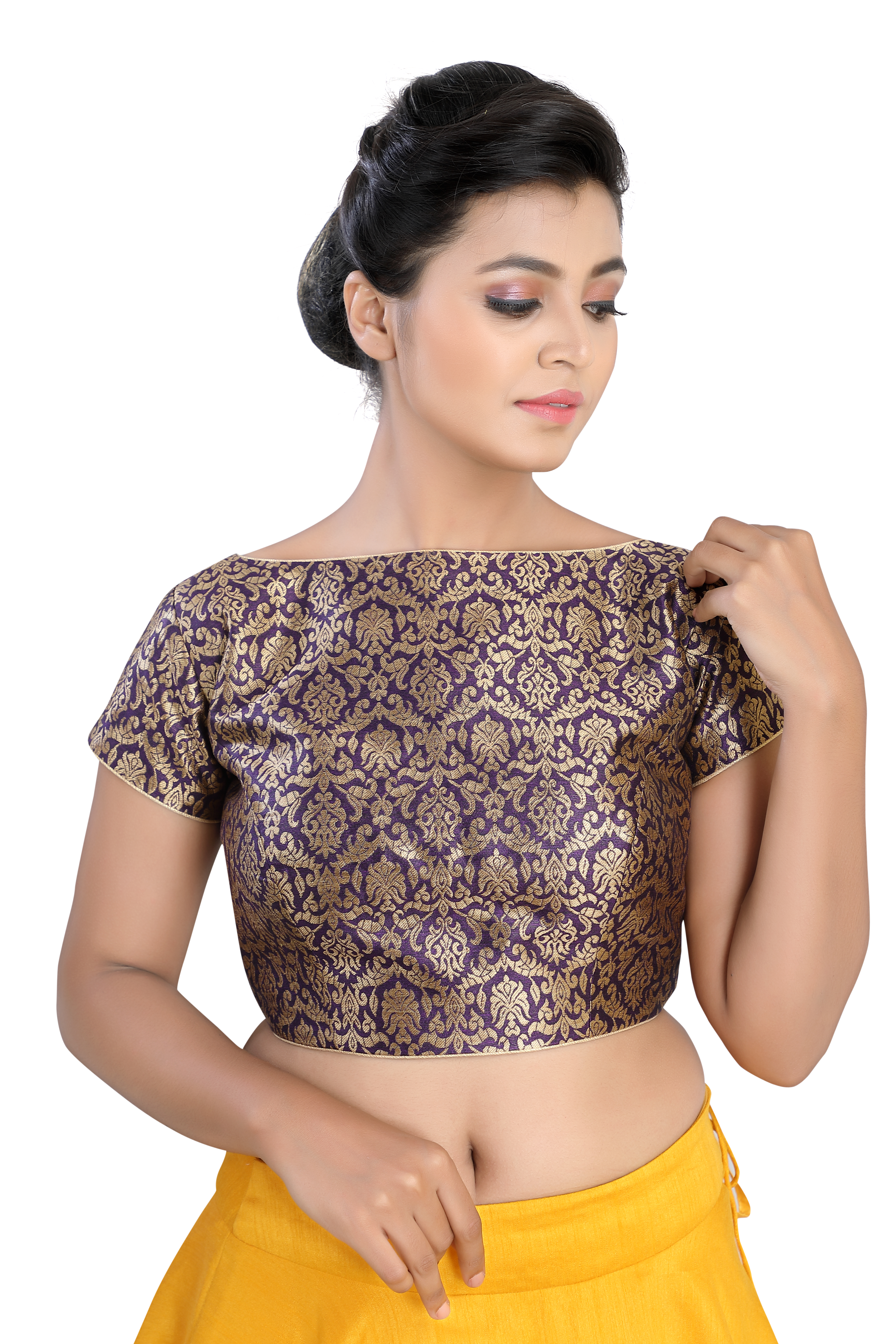 Brocade Purple Blouse For Traditional look.