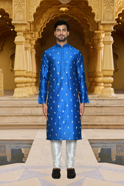 Men's Blue Woven Kurta Churidar