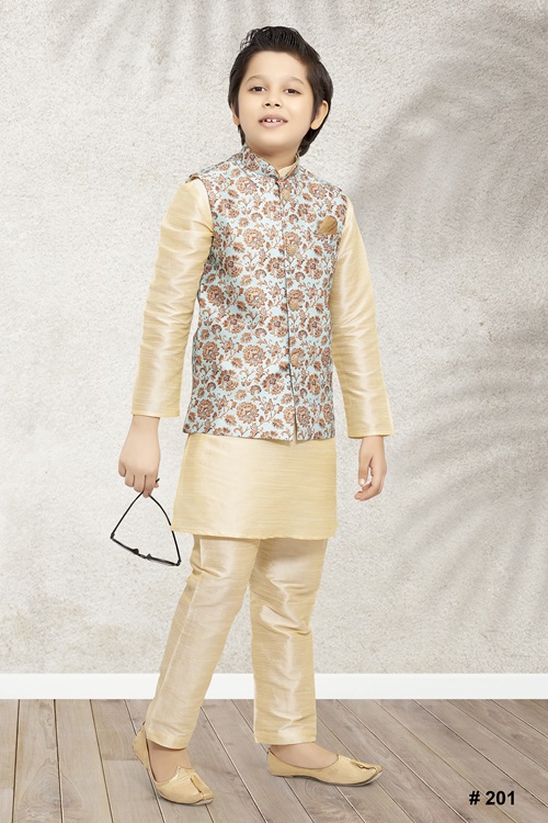 Kids Pista Green Jacket Kurta 