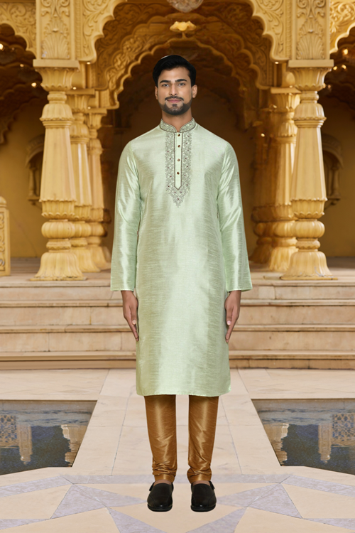 Men's Fawn Embroidered Kurta Churidar