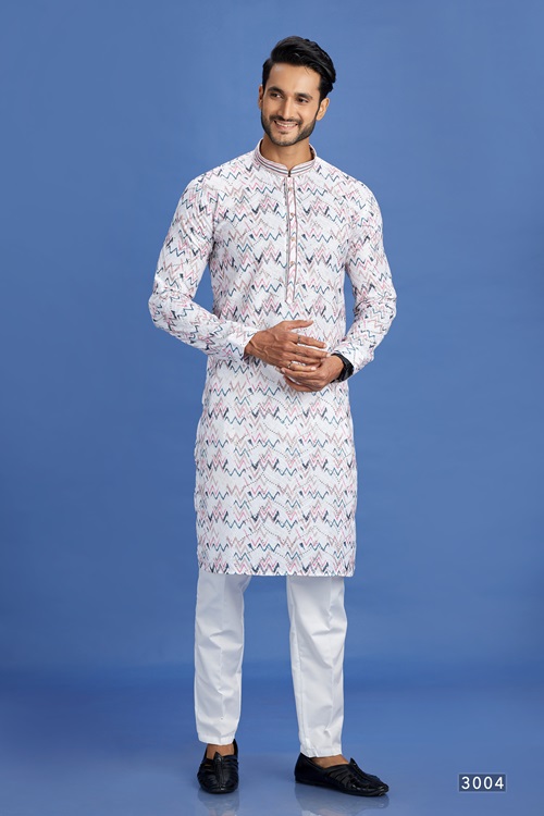 Men's Multi-Colored Pink/Blue Pintux Straight Kurta