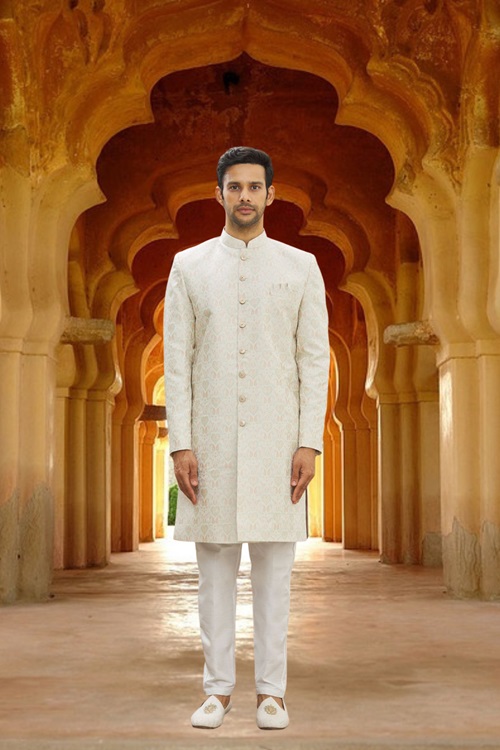 MEN'S CREAM WOVEN SHERWANI