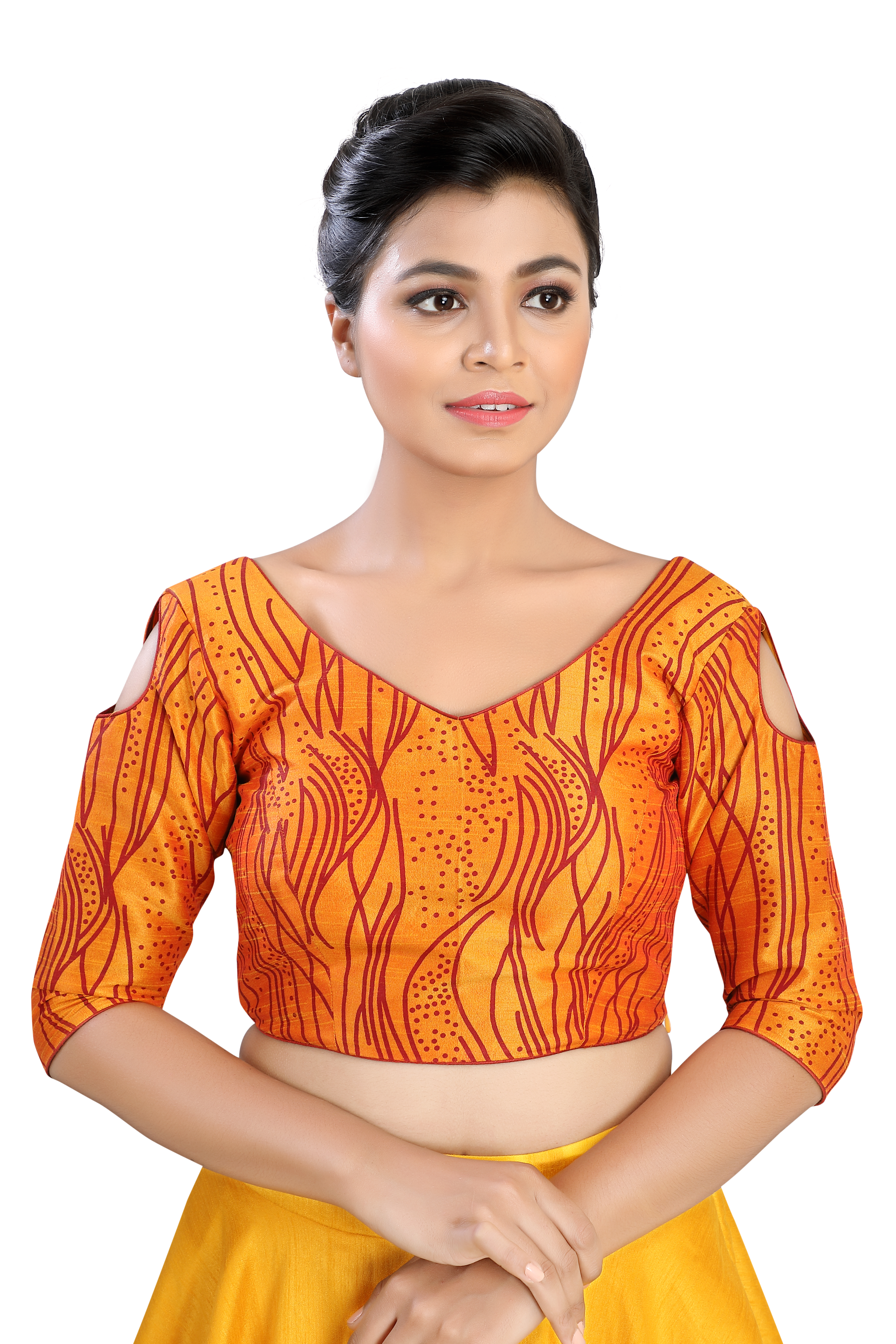 Silk Mustard printed Traditional Blouse