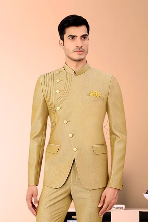 Beige Rayon Terry Rayon Jodhpuri Suit 