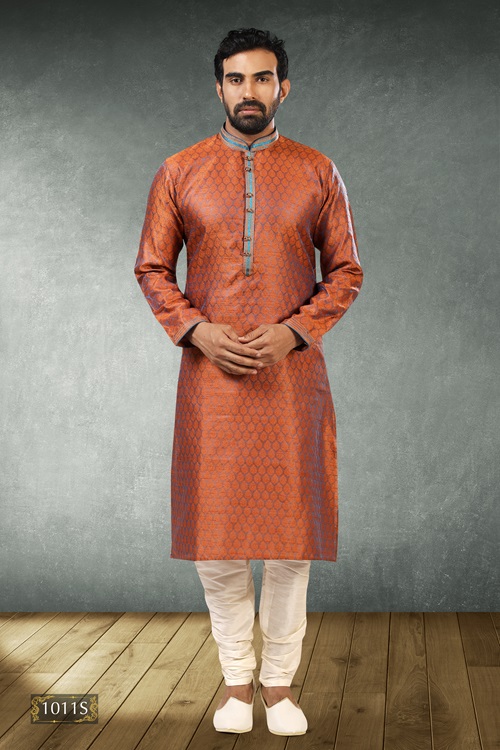 Men's 2-Tone Brown/Blue Pintux Kurta Churidar