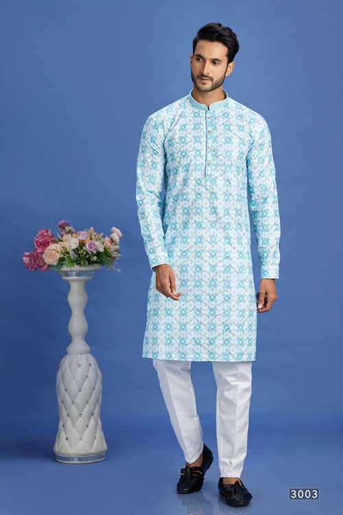 Men's Blue Pintux Straight Kurta