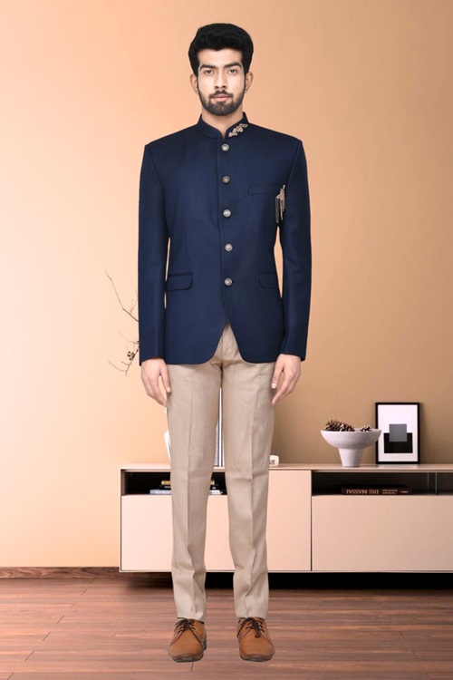 Blue Cotton Bandhgala Paired with Pant 