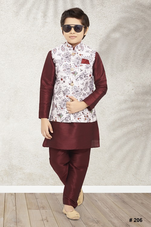 Kids Off White Jacket Kurta 