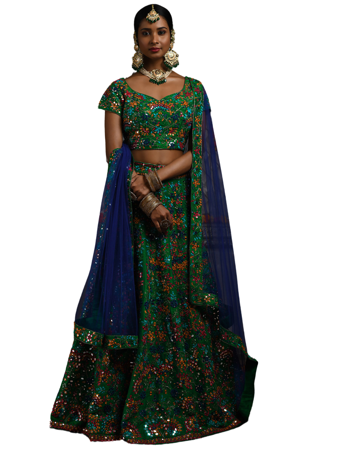 Pure Silk Hand Embroidered Lehenga in Green