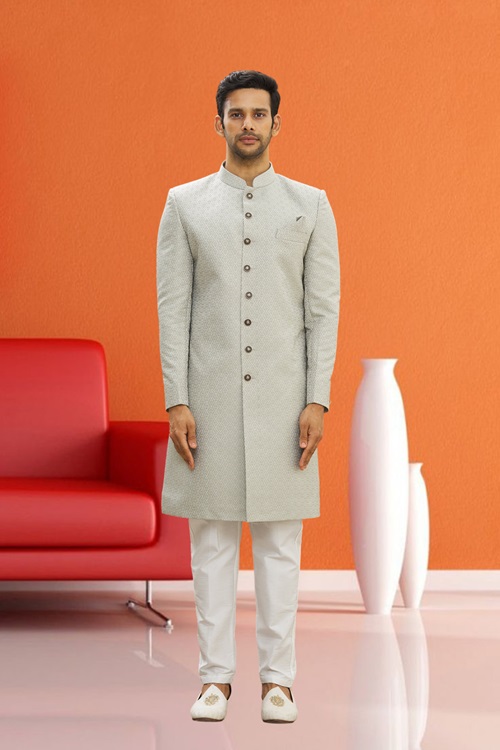 MEN'S CREAM WOVEN SHERWANI