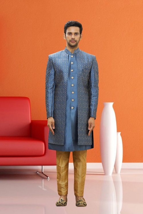 MEN'S GREY EMBROIDERED SHERWANI