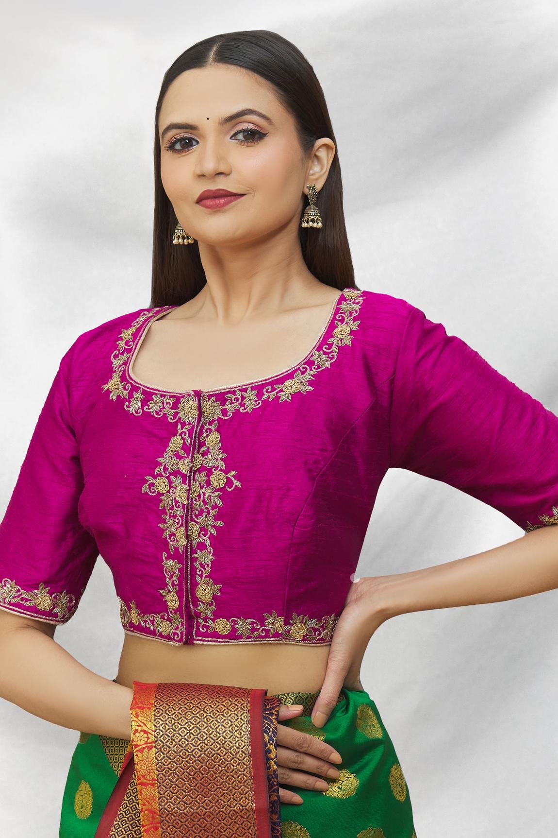 Purple Art Silk Blouse With Embroidery For Women's