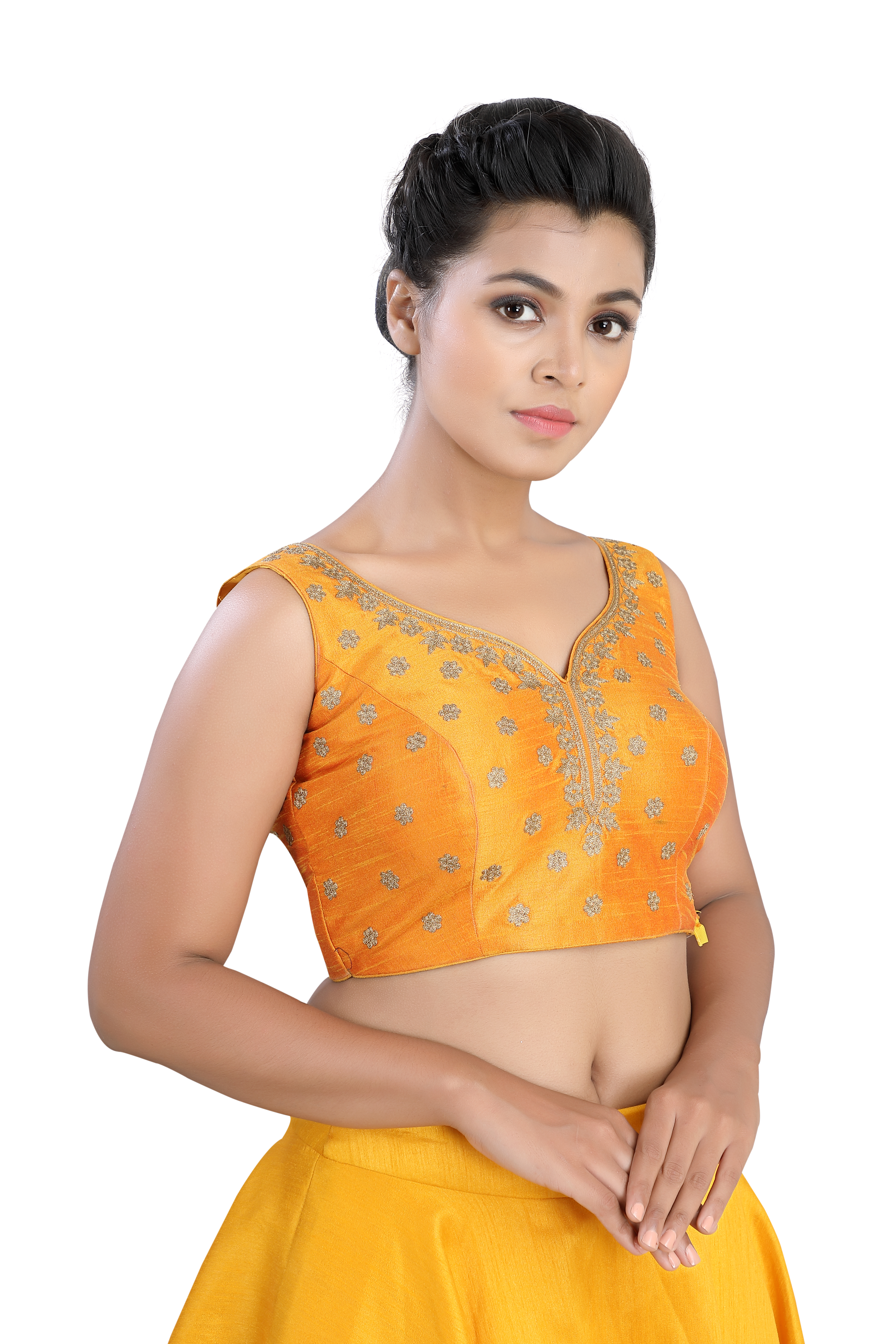 Silk Yellow Aari Work Traditional Blouse