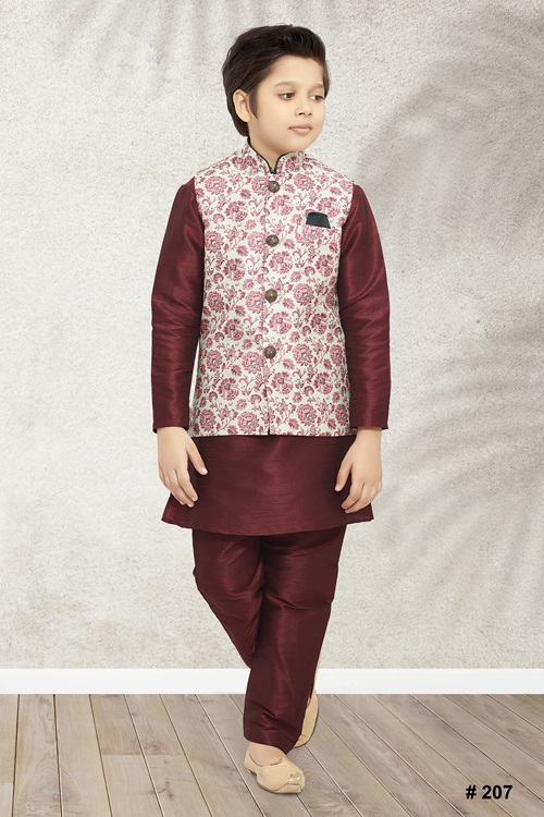 Kids Pista Green Jacket Kurta 