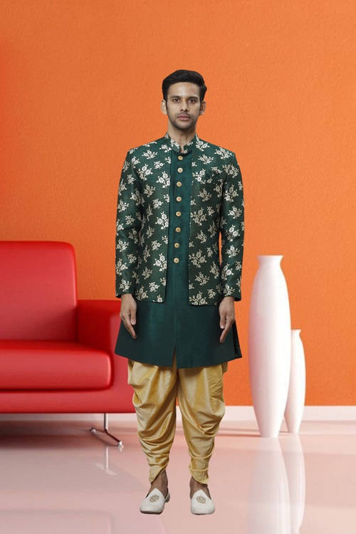 Men's Green Printed Sherwani