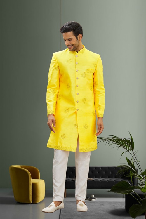 MEN'S YELLOW EMBROIDERED SHERWANI