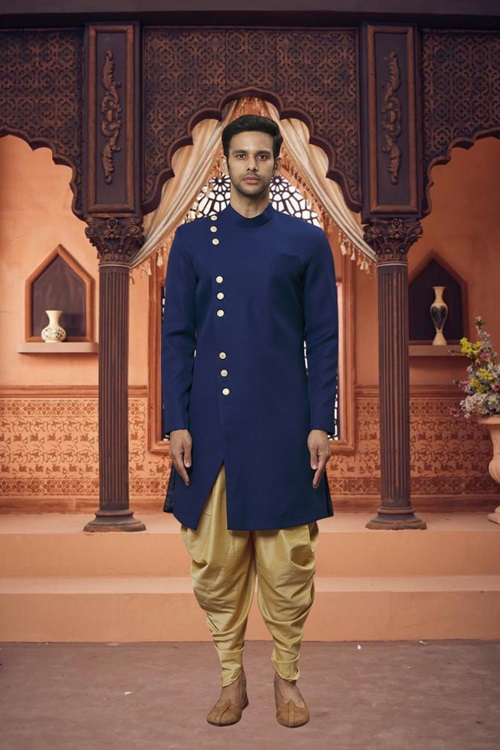 Men's Blue Plain Sherwani