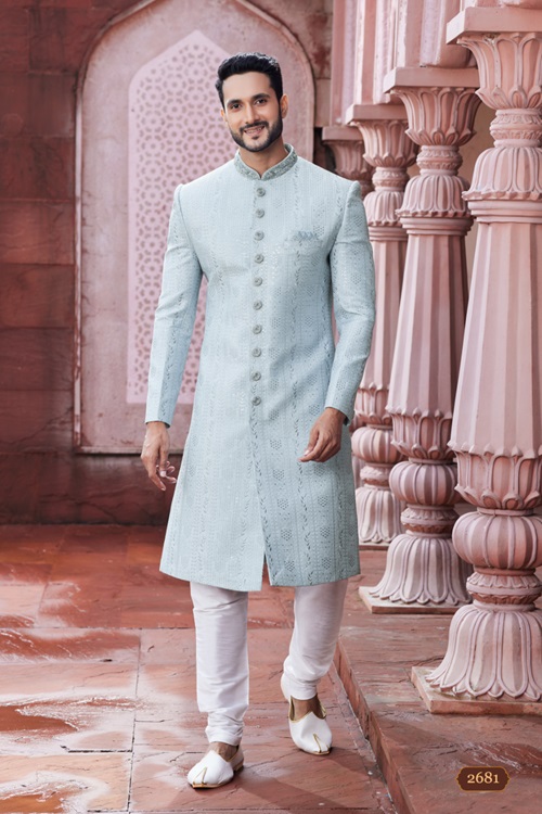 Men's Grey Woven Sherwani