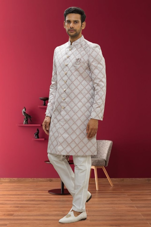 MEN'S CREAM WOVEN SHERWANI