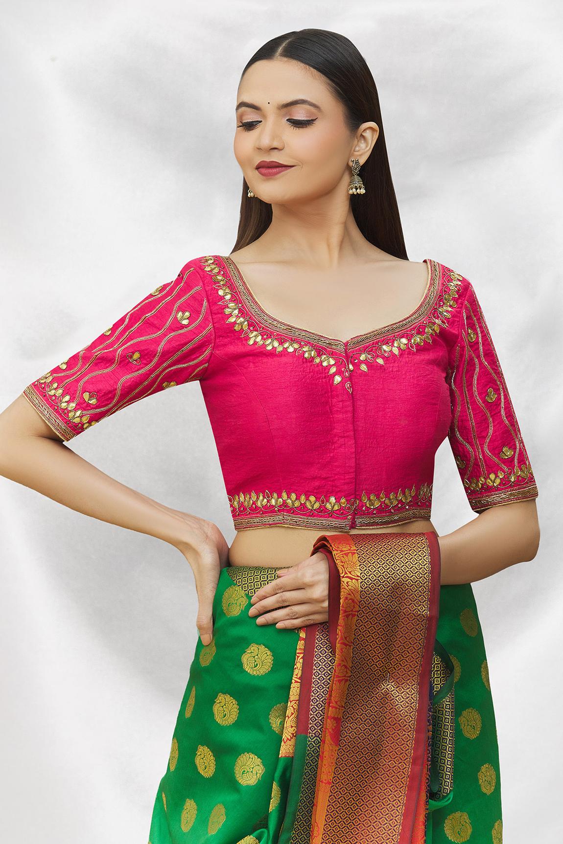 Pink Art Silk Blouse With Embroidery For Women's