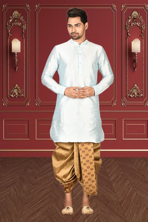 MEN'S SKY BLUE PLAIN DHOTI KURTA