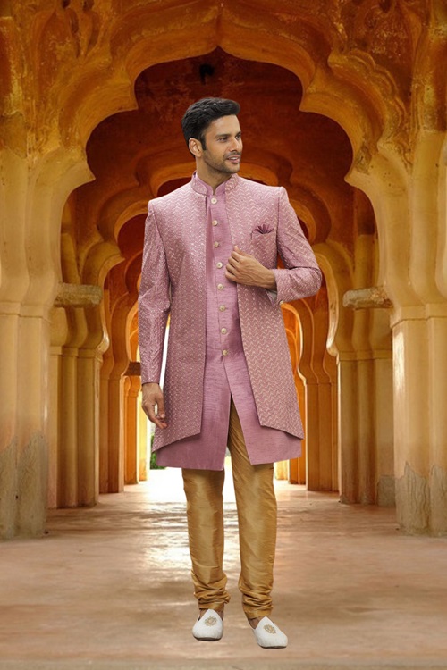 MEN'S PINK EMBROIDERED SHERWANI