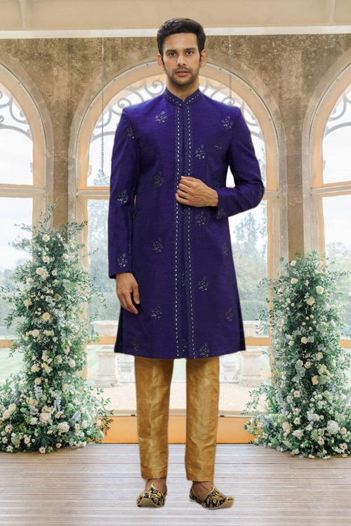 MEN'S BLUE EMBROIDERED SHERWANI