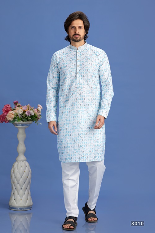 Men's Blue Pintux Straight Kurta