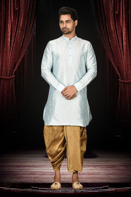 MEN'S SKY BLUE PLAIN DHOTI KURTA