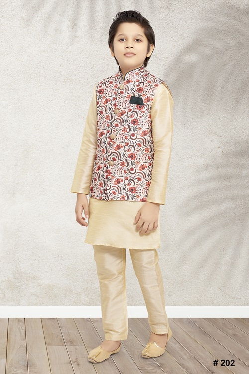 Kids Cream Jacket Kurta 