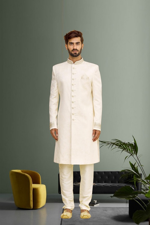 MEN'S CREAM EMBROIDERED SHERWANI