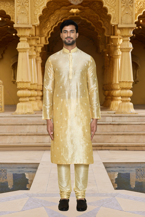 Men's Yellow Embroidered Kurta Churidar