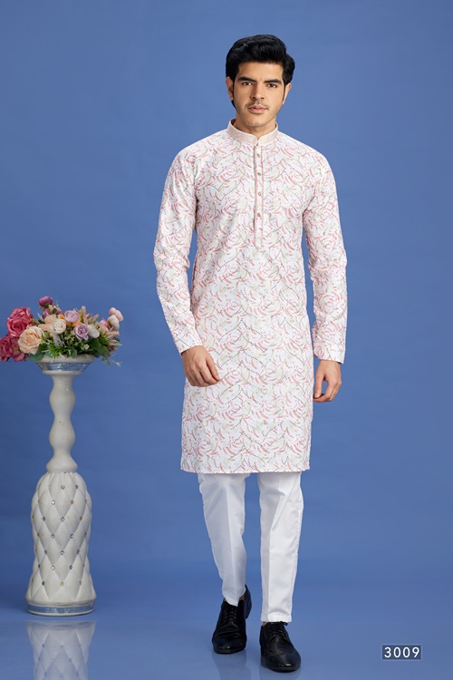 Men's Pink Pintux Straight Kurta