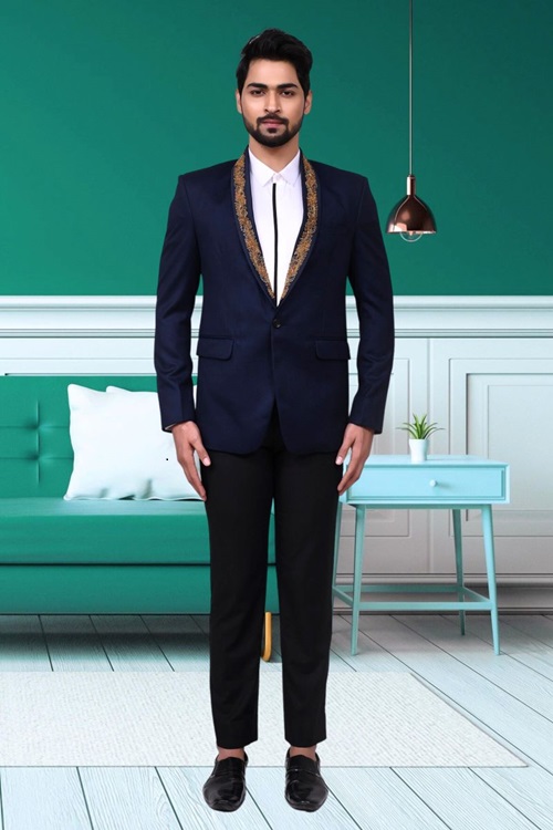 Blue Cotton Blue Blazer & Black Pant