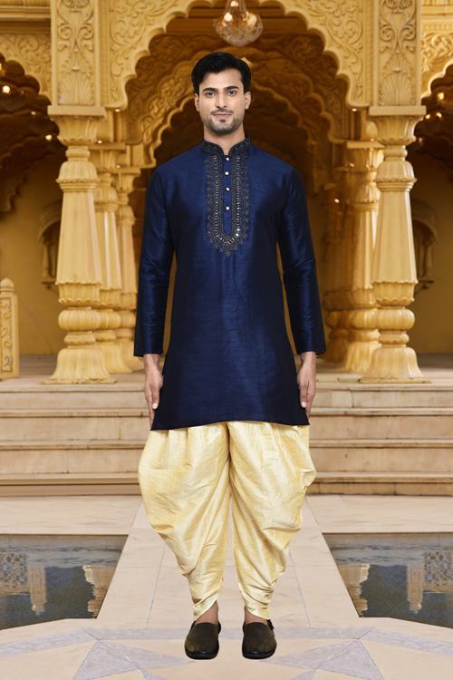 Men's Wear Blue Art Silk Dhoti Kurta