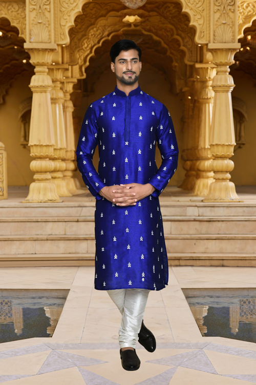 Men's Blue Woven Kurta Churidar