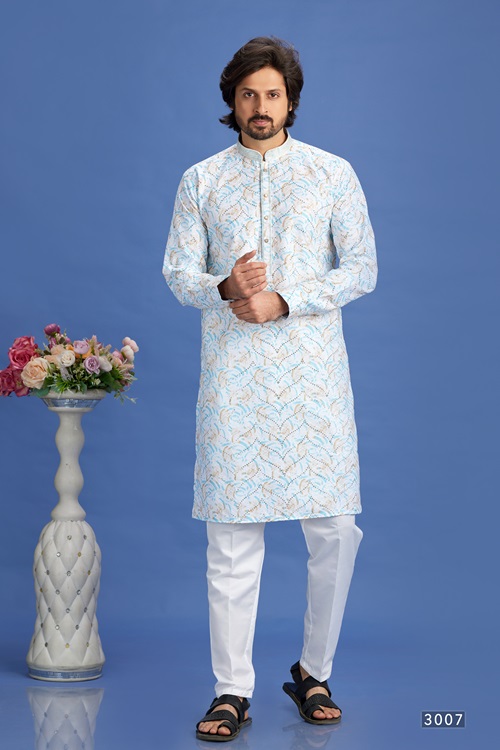 Men's Blue Pintux Straight Kurta