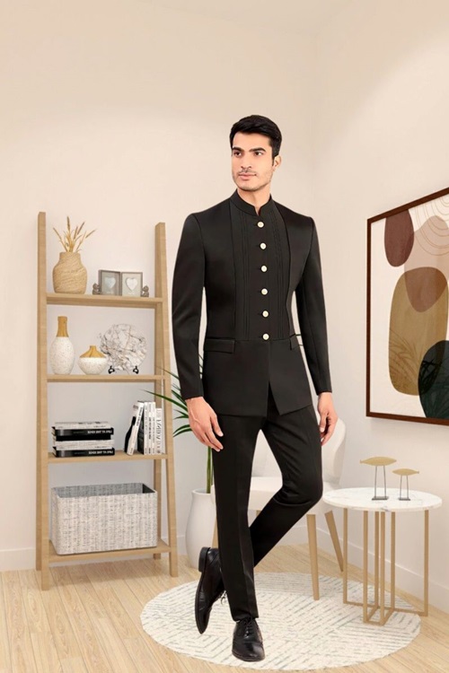 Black Rayon Terry Rayon Jodhpuri Suit