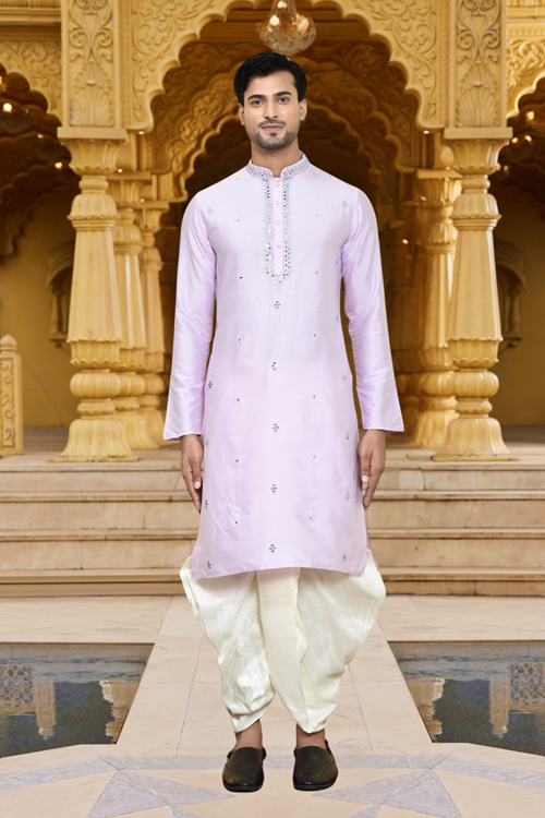 Men's Wear Purple Art Silk Dhoti Kurta