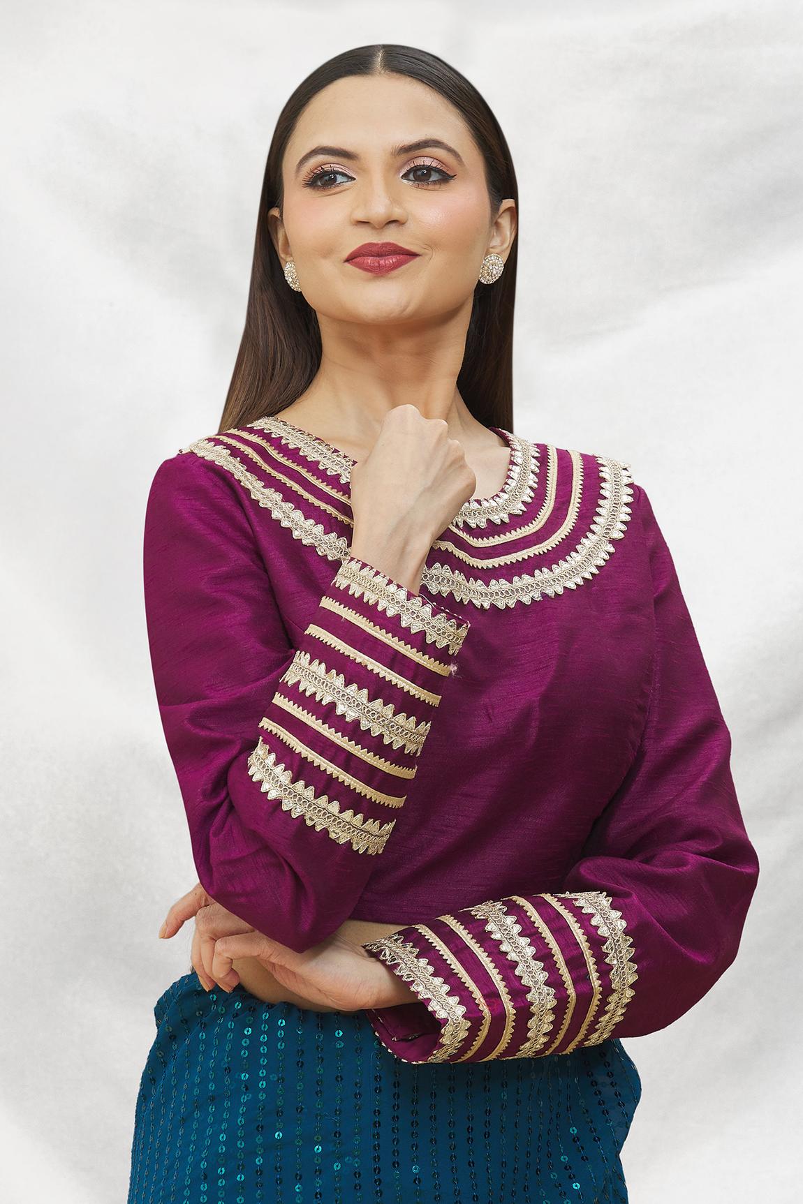 Purple Art Silk Blouse With Embroidery For Women's