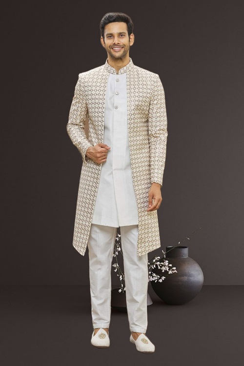 MEN'S CREAM EMBROIDERED SHERWANI