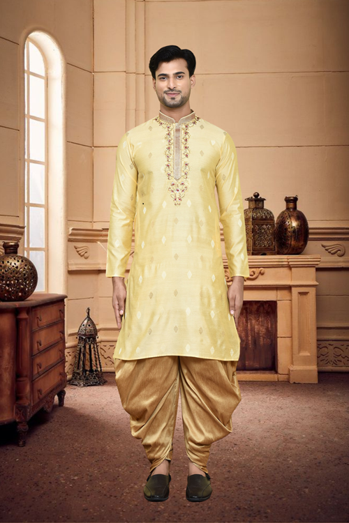 Men's Fawn Art Silk Dhoti Kurta