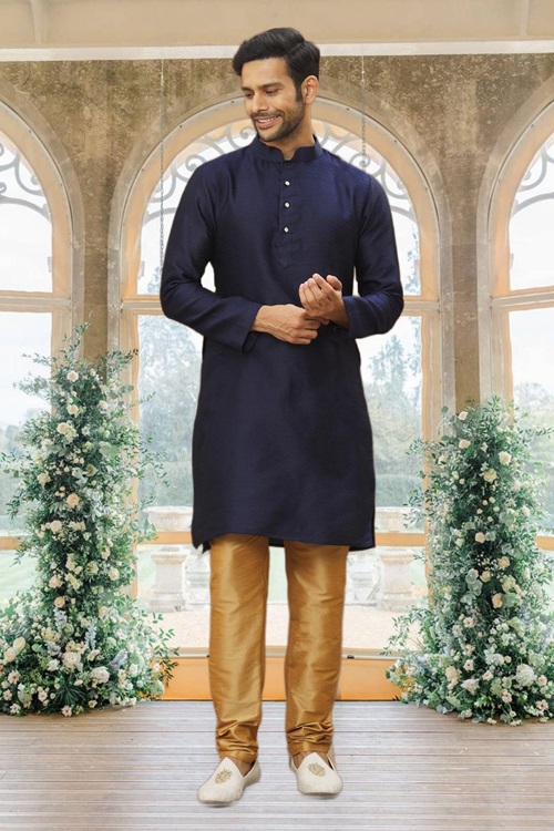 MEN'S BLUE WOVEN KURTA PAJAMA