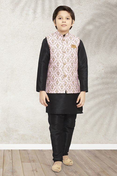 Kids Light Pink Jacket Kurta 