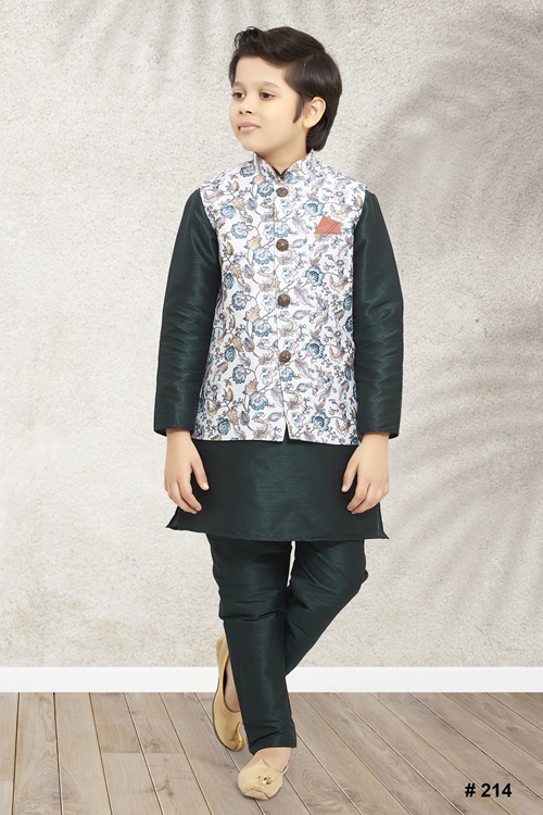 Kids Pista Green Jacket Kurta 