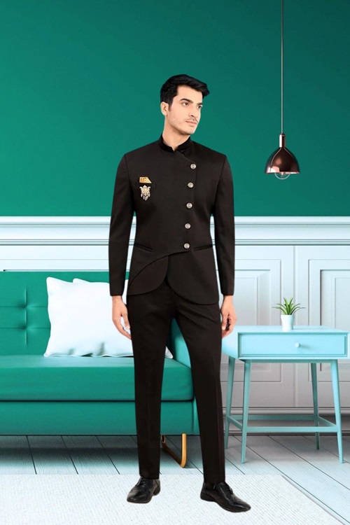 Black Rayon Terry Rayon Jodhpuri Suit