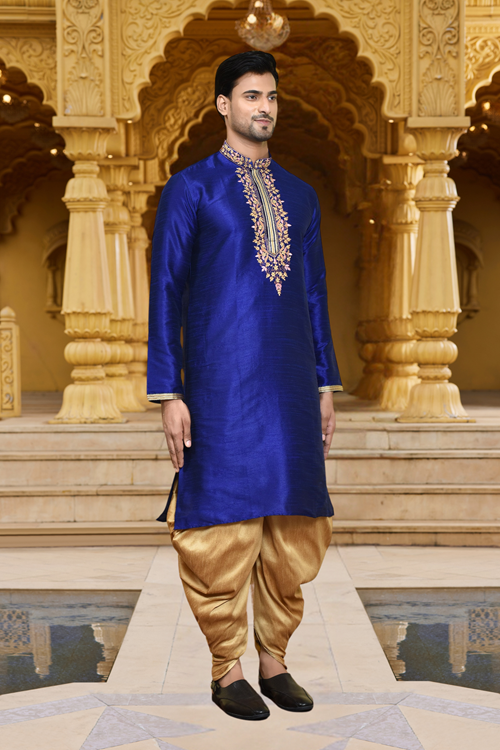 Men's Wear Blue Art Silk Dhoti Kurta