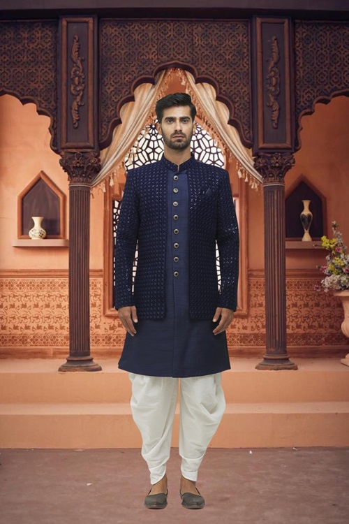 Men's Blue Embroidered Sherwani