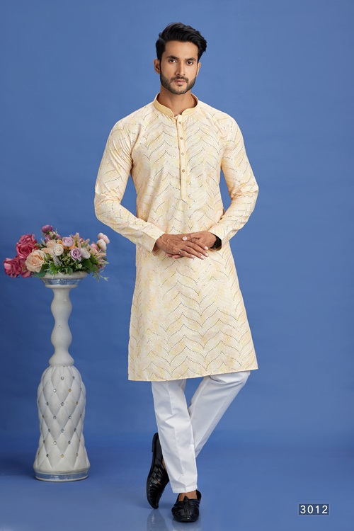 Men's Yellow Pintux Straight Kurta